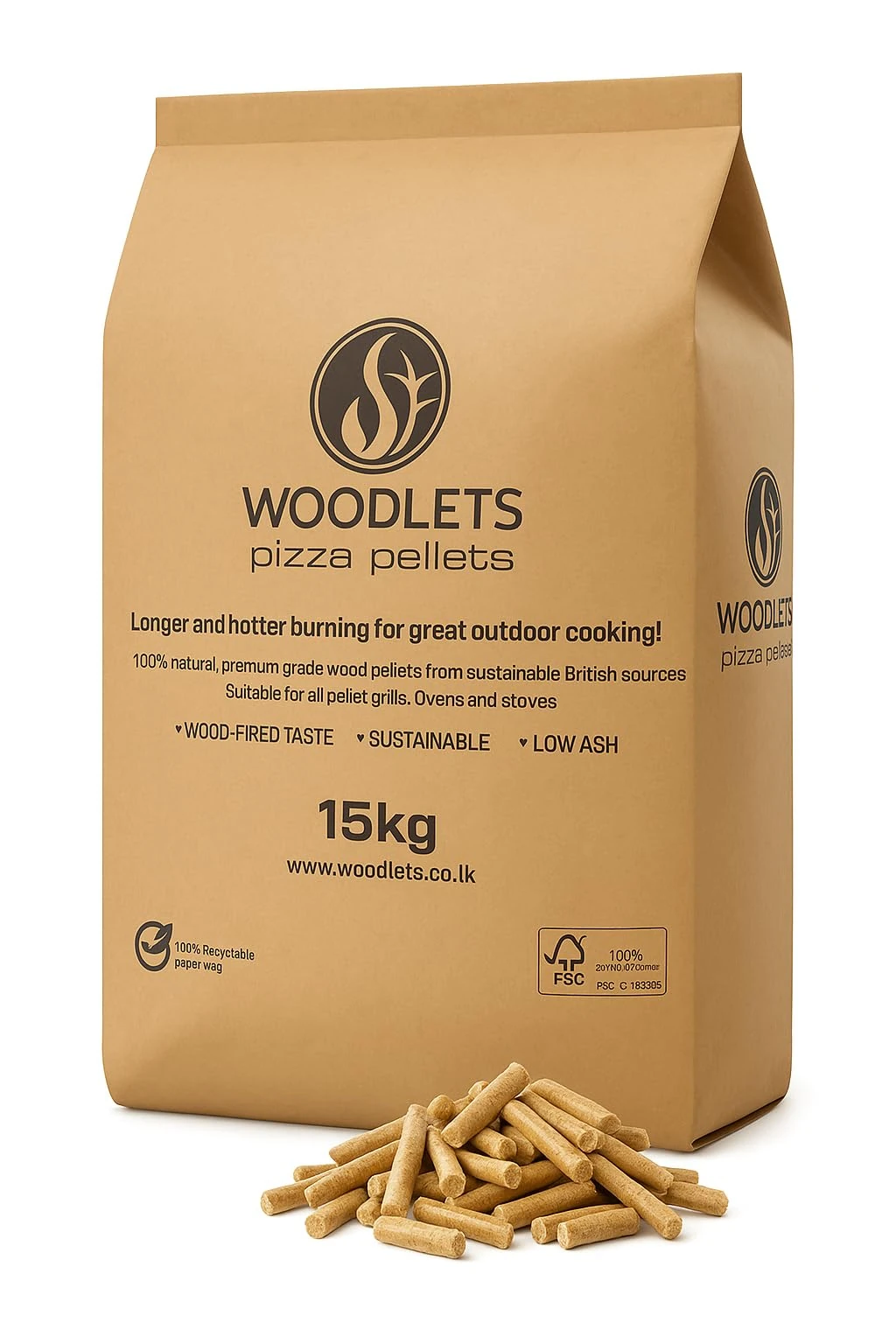 Premium 15kg Pizza Oven Wood Pellets – 100% Natural Fuel, High Heat & Quick-Light for Pizza Ovens, BBQ Grills & Smokers (Low Ash) with Topline Card