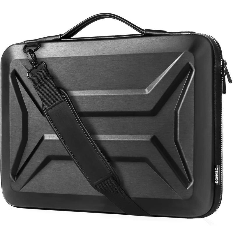 DOMISO 15-16 Inch Laptop Hard Case with Shoulder Strap,Waterproof Shockproof Hard Shell Laptop Sleeve Protective Case with Retractable Handle for Macbook/Lenovo/HP/Dell/Asus,Black