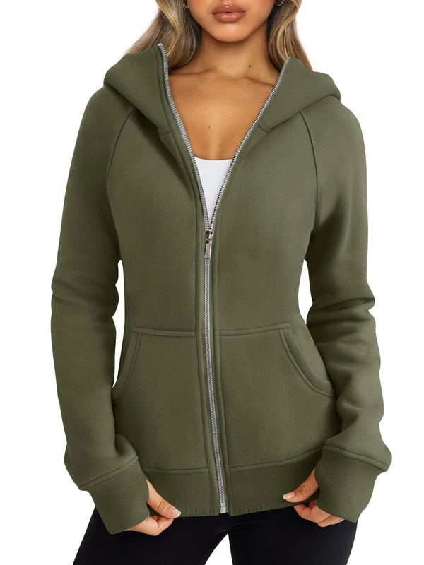 Trendy Queen Womens Zip Up Hoodies Fleece Jackets Oversized Sweatshirts Fall Fashion Outfits Sweaters Winter Clothes, Armygreen, XL - Image 1