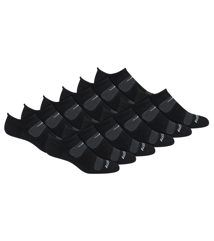 Saucony Men's Rundry Mesh Ventilating Comfort Fit Performance Tab Socks, Available in M-XL (6, Black (12 Pairs), Large (Pack of 12)