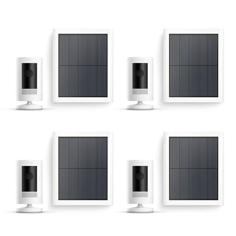 Ring Outdoor Camera Solar (Stick Up Cam) | Outdoor Security Camera with solar panel, 1080p video, Two-Way Talk, Wifi| alternative to CCTV system | 30-day free trial of Ring Subscription | 4 Cameras