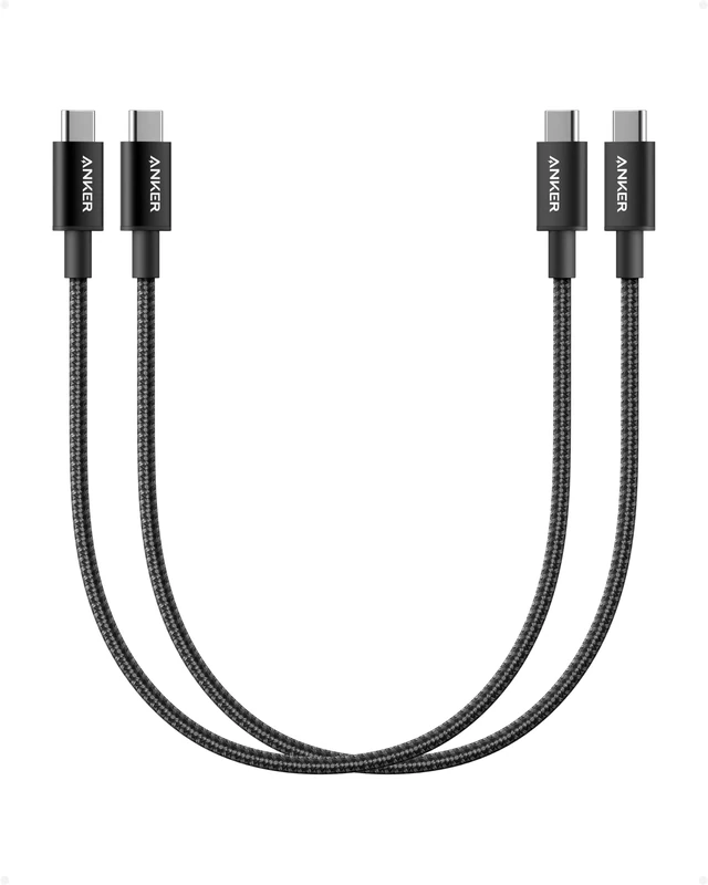 Anker New Nylon USB-C to USB-C Cable (2pack, 1 ft, 60W), USB 2.0 Type C Charging Cable for iPhone 17/16/15, iPad Pro, Samsung Galaxy, MacBook Pro,and More(Black)