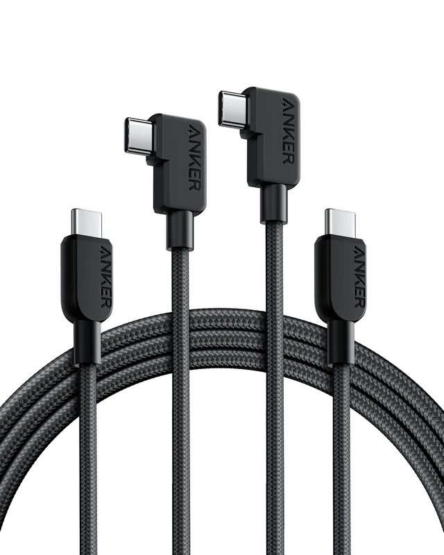 Anker USB C Cable Right Angle, 240W 2-Pack 6 ft USB C to USB C Cable, 90 Degree Type C Braided Charging Cord, for MacBook Pro, iPhone 17/16/15, iPad Pro, Samsung Galaxy,and More