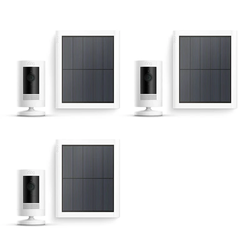 Ring Outdoor Camera Solar (Stick Up Cam) | Outdoor Security Camera with solar panel, 1080p video, Two-Way Talk, Wifi| alternative to CCTV system | 30-day free trial of Ring Subscription | 3 Cameras