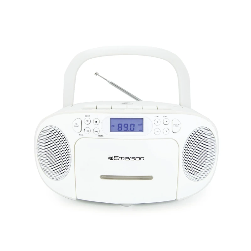 Emerson - Portable CD Player with Cassette Player, Tape Recorder, Am/FM Radio, AUX, Headphone Jack, Dual Speakers, AC/DC and Battery Operated, Stereo System for
