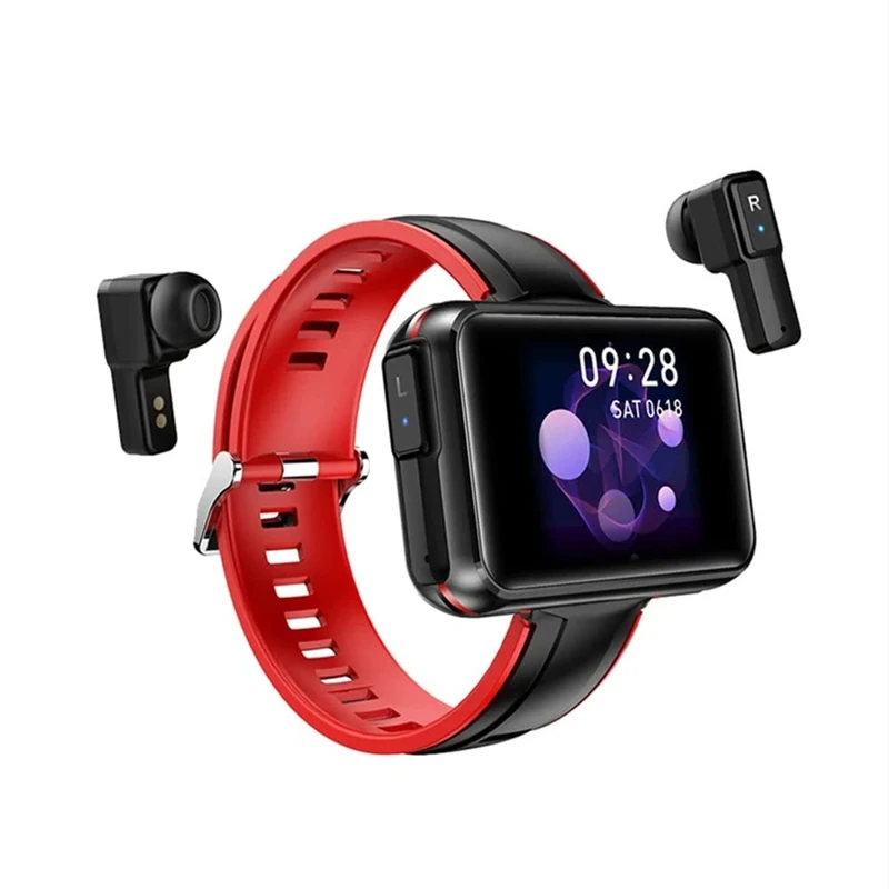 Rainbuvvy TWS Smart Watch with Earbuds Compatible with iPhone & Android, Headphones in Ear Square Smartwatch for Men Women, Fitness Tracker 1.4'' Touch Screen SpO2 Heart Rate Monitor (Red)