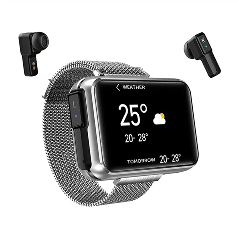 TWS Smart Watch with Earbuds Compatible with iPhone & Android, Headphones in Ear Square Smartwatch for Men Women, Fitness Tracker 1.4'' Touch Screen SpO2 Heart Rate Monitor (Silver)