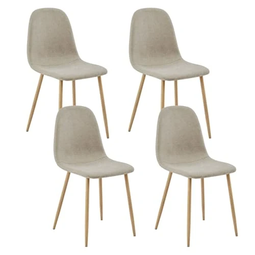 Homy Casa Set of 4 Fabric Dining Chairs, Side Chairs, Armless, Square Metal Legs Walnut for Dining Room, Kitchen, Living Room, Beige