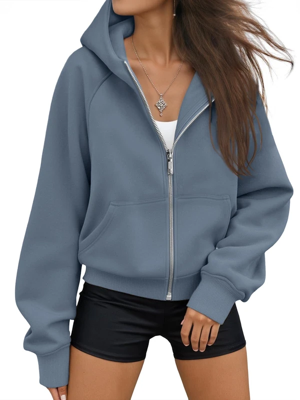 AUTOMET Womens Zip Up Cropped Hoodies Fleece Oversized Sweatshirts Full Zip Jackets Y2k Fall Clothes 2023 Fashion Outfits, Greyblue, S