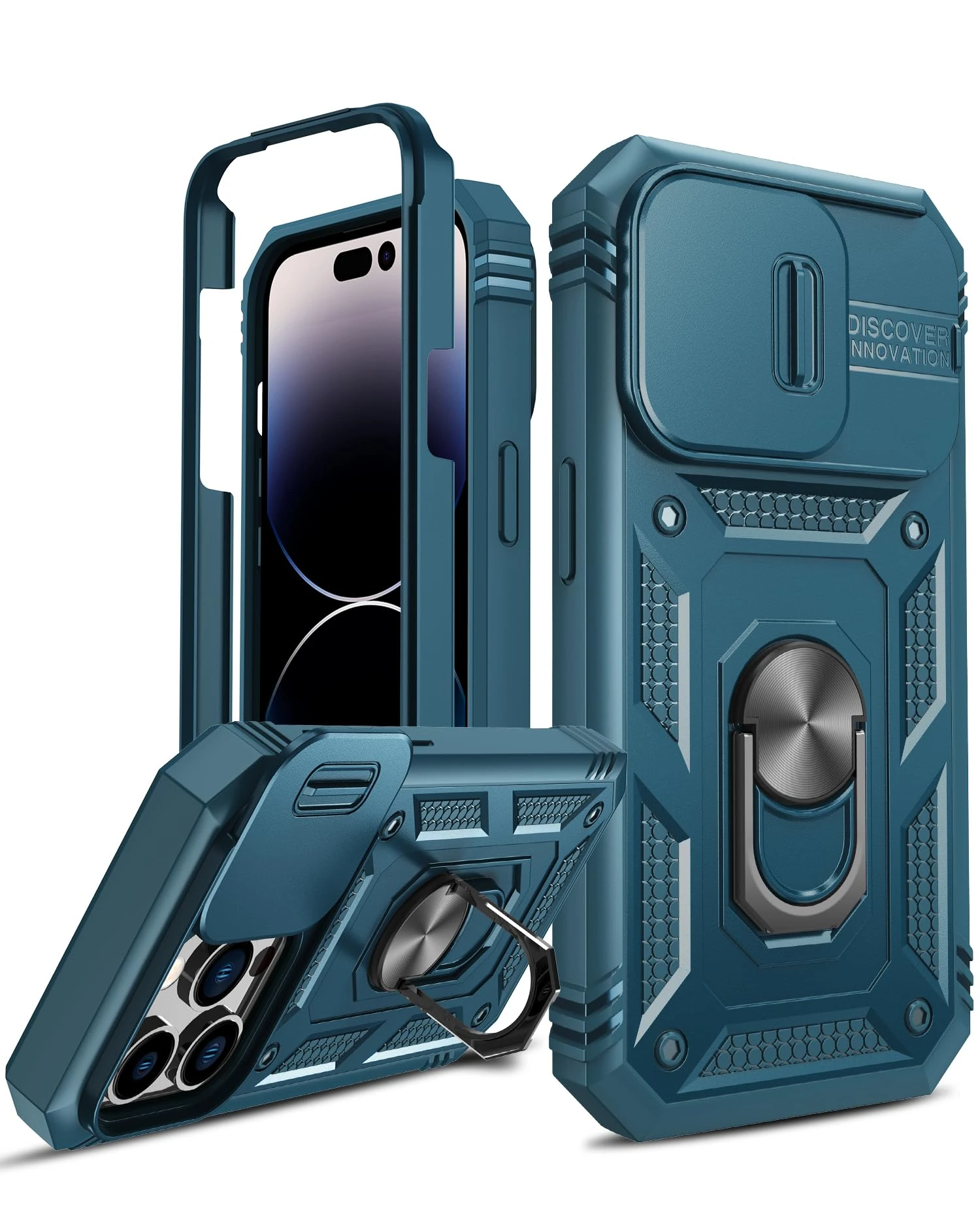 LeYi for iPhone 15 Pro Max Case with Camera Cover Slider(Not include Screen Protector), Front Frame+Back Case, Full Body Armour Military Grade Shockproof Phone Cover | Ring Stand Holder Blue