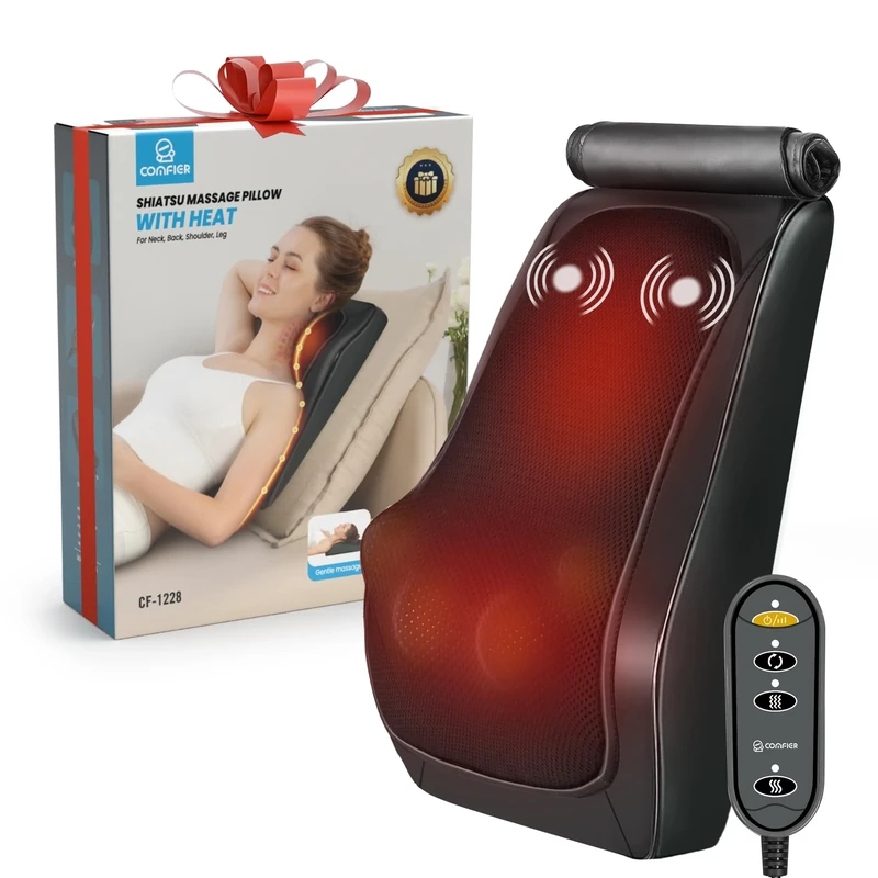 COMFIER Back Neck Massager with Heat, Shiatsu Lower Back Massager for Pain,4D Deep Tissue Electric Massage Pillow for Office Home Use, Gifts for Women Men
