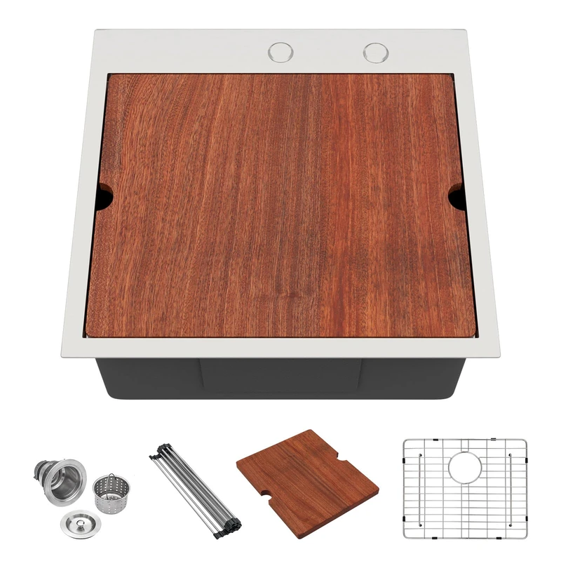 Lordear 21x20x10 Inch Drop in Kitchen Bar Sink - 16 Gauge Stainless Steel Single Bowl Workstation, Topmount Over Counter, for Wet Bar/Prep/Small Kitchen with Cutting Board