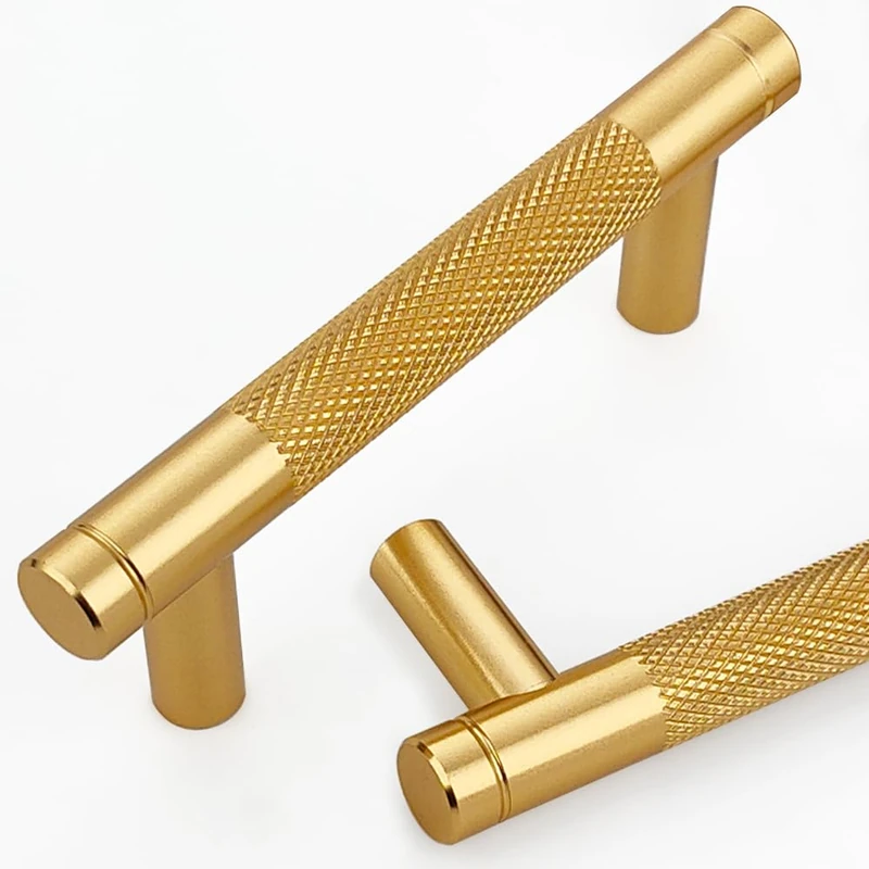 Gutuwellea 20 Pack 3 Inch 76 mm Gold Knurled Cabinet Handles Cabinet Pulls Aluminum Handles Knurled Drawer Pulls Oxidation Finish with Diamond Pattern 4" Length (3" Hole Center)