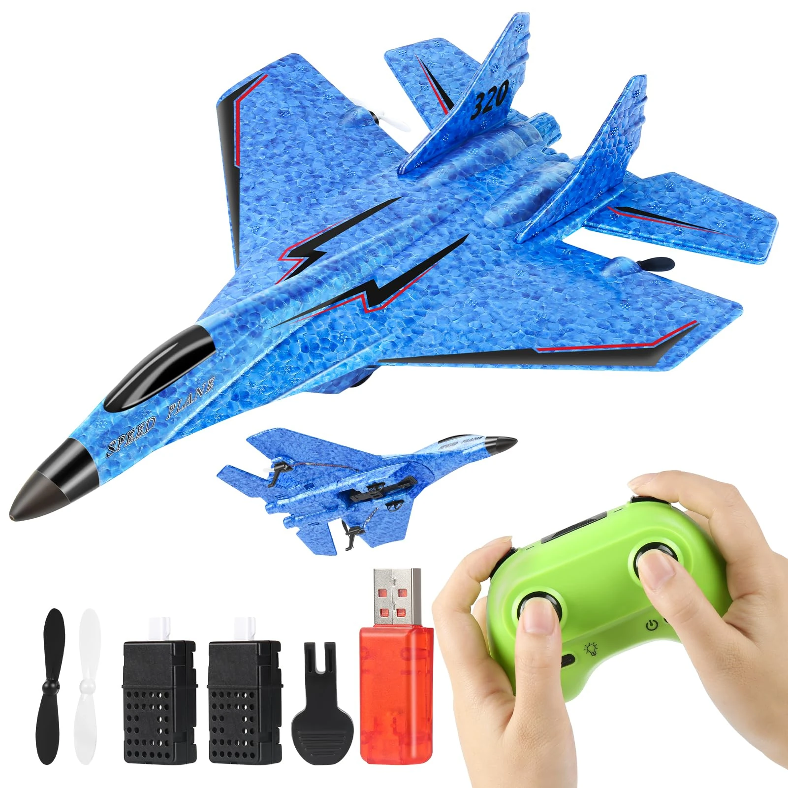 Liamostee rc plane Wireless Airplane Toy - 2CH 2.4Ghz Remote Control with Lights, Foam Fighter Jet for Adults and Kids