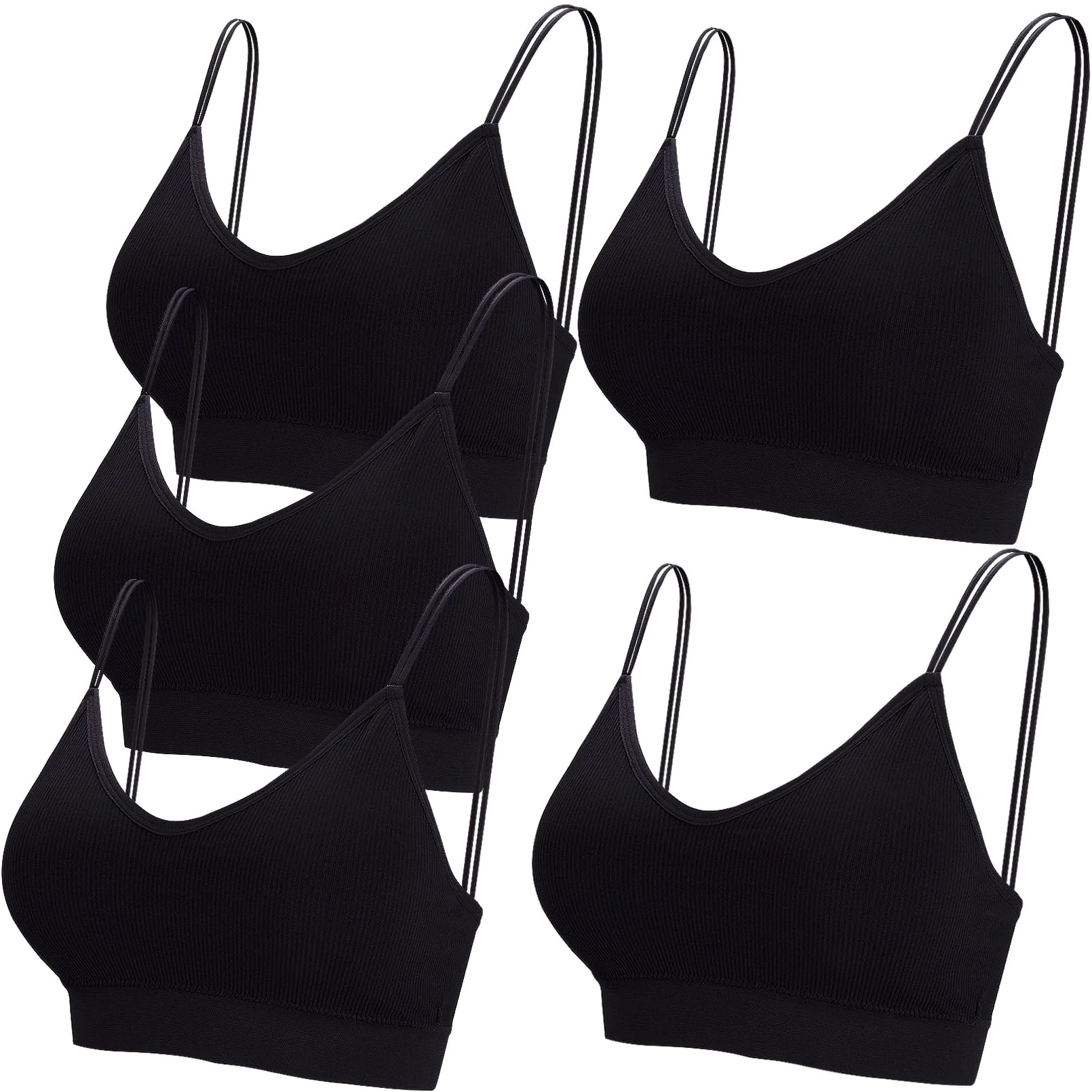 BQTQ 5 Pieces Camisole Bras for Women V Neck Tube Top Bralettes Seamless Sleeping Bra with Straps Removable Pads for Women, Black, M