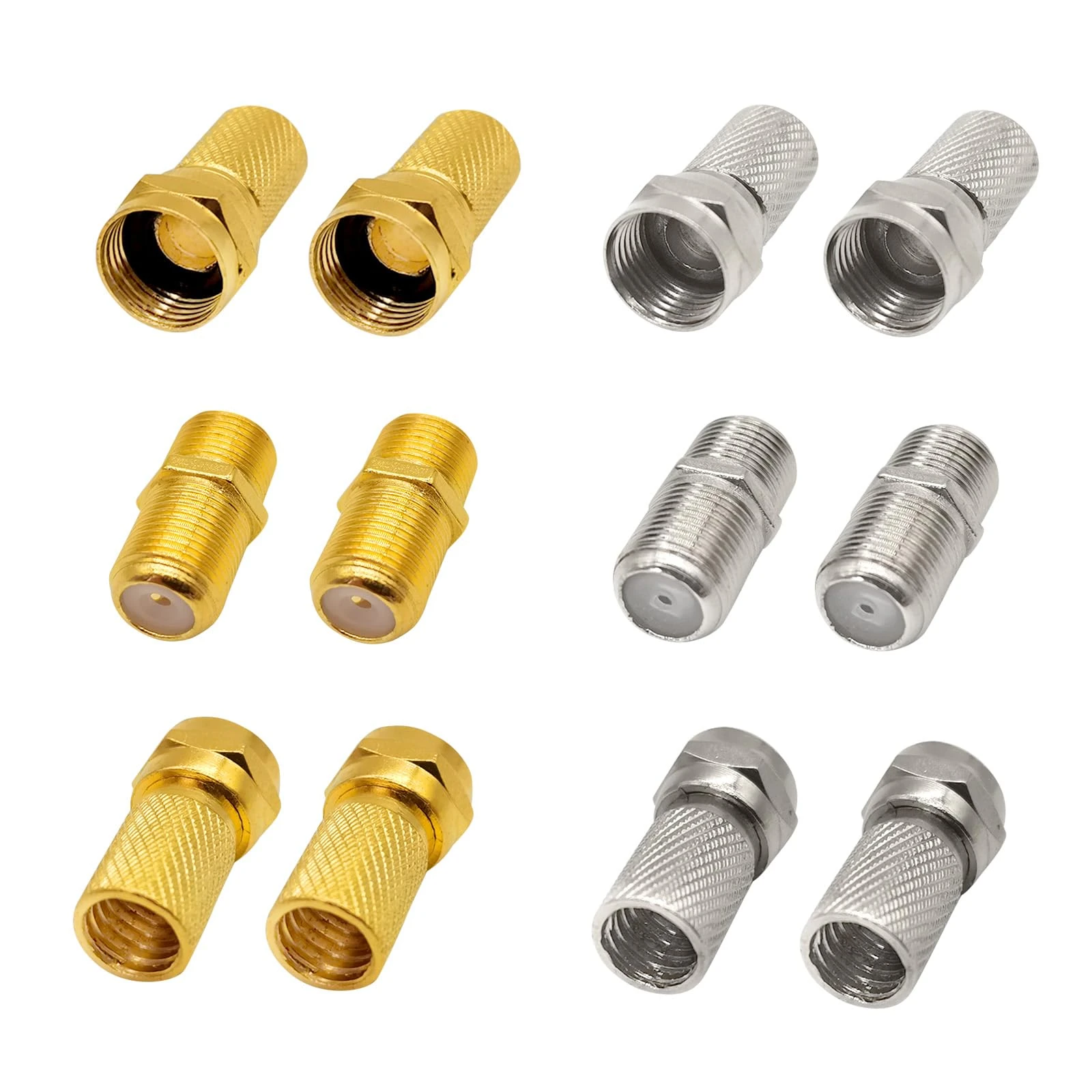 Peslogy F Type Coaxial Cable Extension/Repair Connector Kit 8pcs RG6 Plug Connector and 4pcs Female Extension Couple for Satellite TV Aerial Sky Freesat Virgin NTL Coaxial Cable