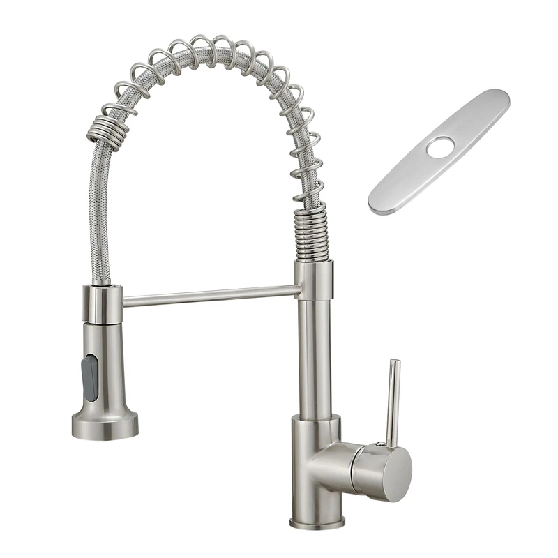 AIMADI Deck Plate Kitchen Taps, Contemporary Stainless Steel Single Handle Brushed Stainless Steel Pull Down Kitchen Sink Taps