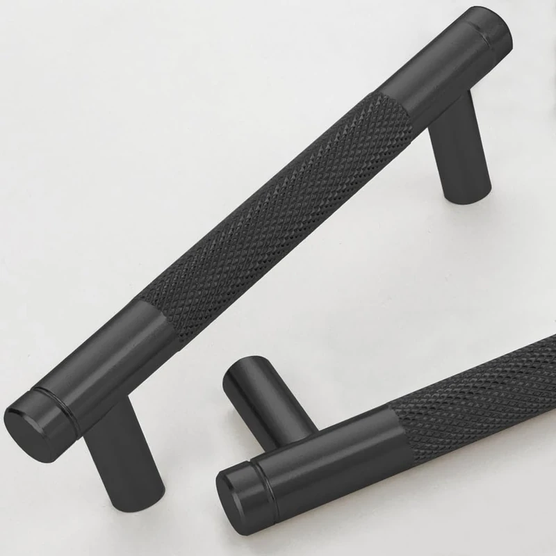 Gutuwellea 20 Pack 3 3/4 Inch 96 mm Black Knurled Cabinet Handles Cabinet Pulls Aluminum Handles Drawer Pulls Oxidation Finish with Diamond Pattern 5" Length (3.75" Hole Center)