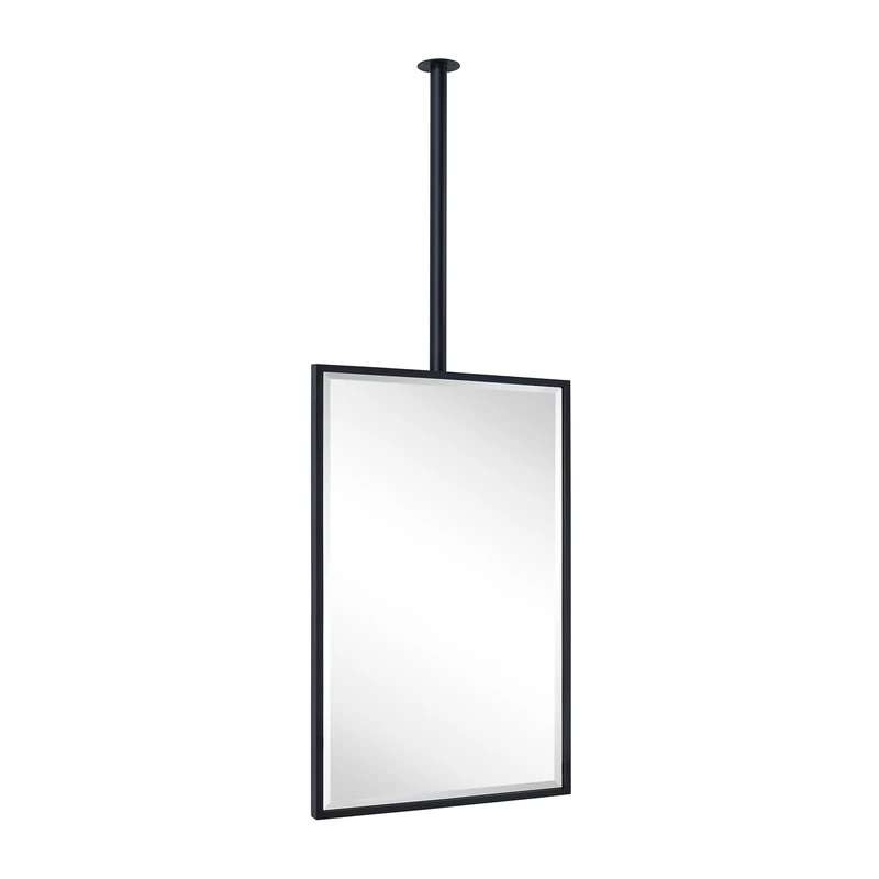 TEHOME Ceiling Mount Mirrors for bathrooms Suspend Black Metal Framed Rectangle ceil Mount Mirror for a Window Vanity with Adjustable Hanging Rod, Mirror Measures 20x30'' - Image 1