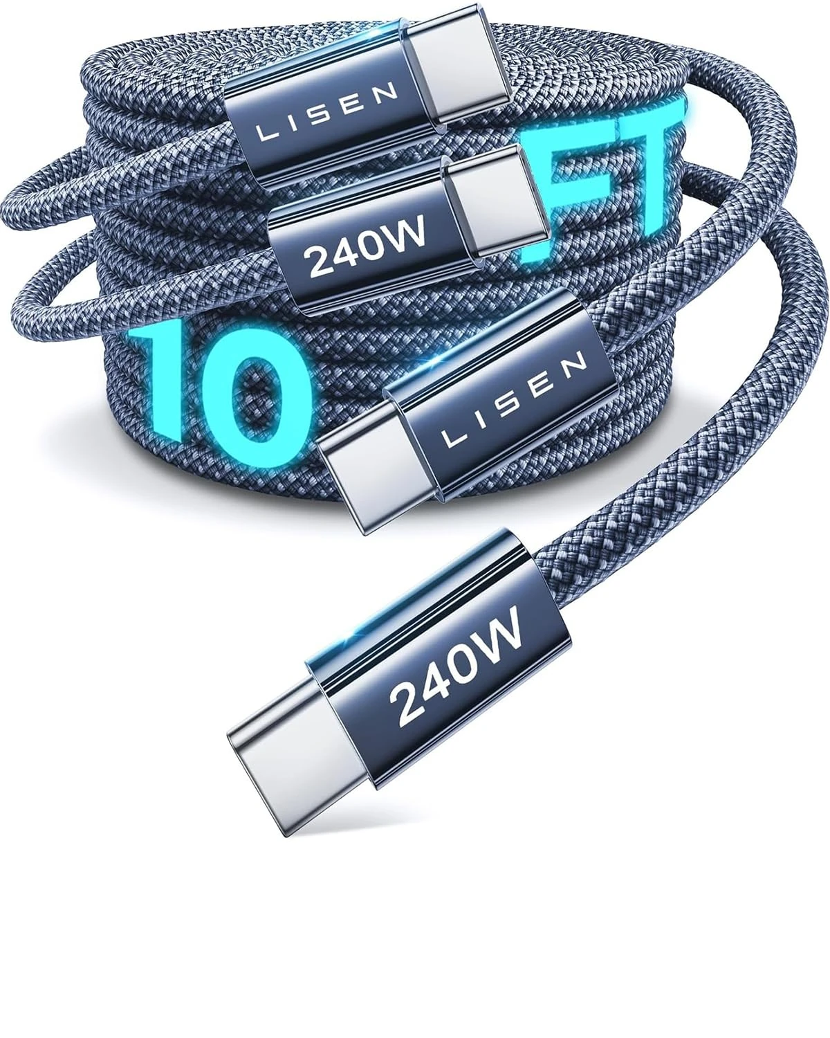 LISEN 240W USBC to USBC Cable [2-Pack 3m] C to C Charger Cable Fast Charge Type C Charger Cable Fast Charging for iPhone 17 16 15 Pro Max, MacBook Pro/Air, iPad Pro, Galaxy S25, Switch 2, Dark Blue