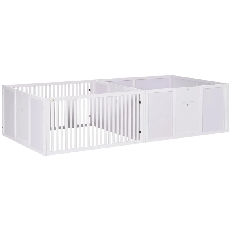 PawHut Whelping Box for Dogs, 2m x 1m Whelping Pen for Indoors, Pet Playpen with Three Doors, Two-Room Design