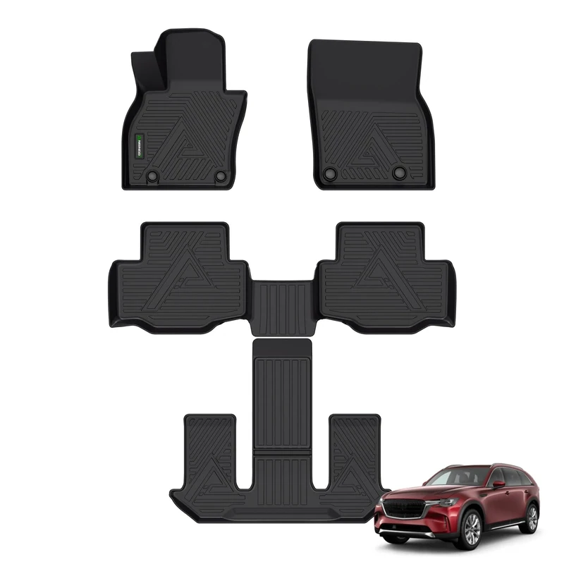 ANBINGO®- Floor Mats Custom for 2024 Mazda CX-90 6&7 Seats with 2nd Row Console Waterproof All Weather Car Mats Guard Liners Front & Rear & 3rd Row CX90 Full Set Accessories -Black