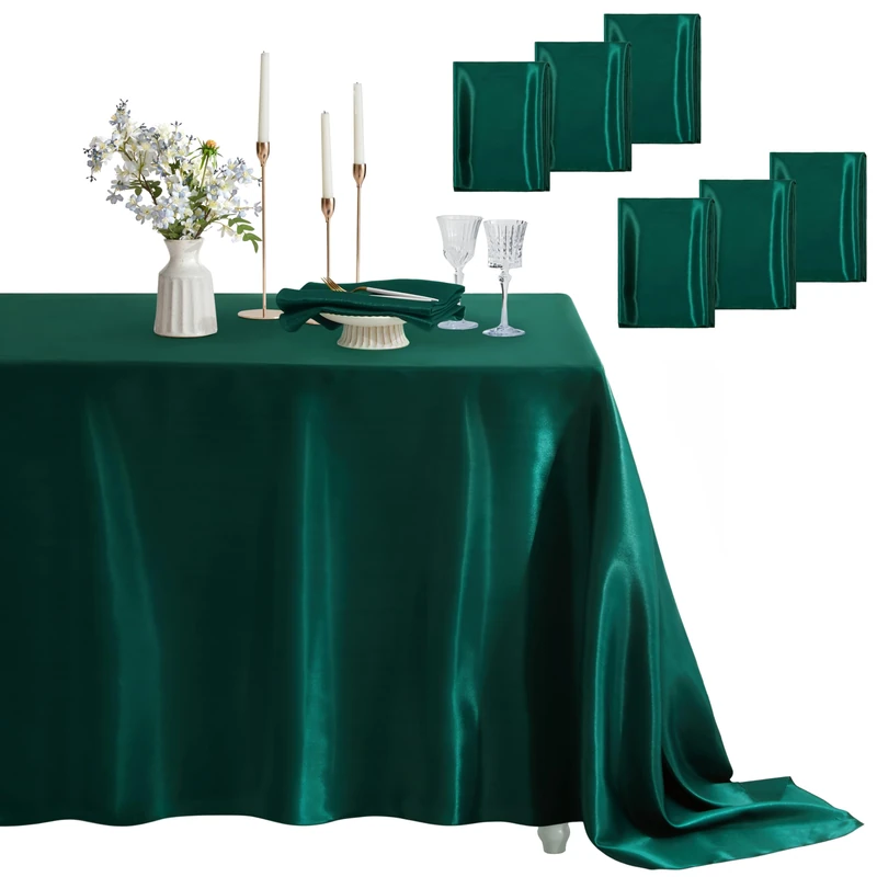 Counfeisly 6 Pack Satin Table Cover, 60 x 120 Inches, Blackish Green