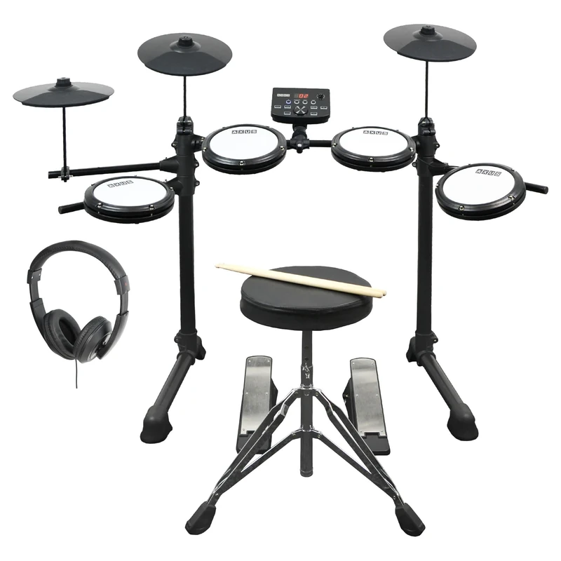Axus AXK4 Electronic Drum Kit Starter Pack for Beginners with Quiet Mesh Drum Pads, Sticks, Stool and Headphones