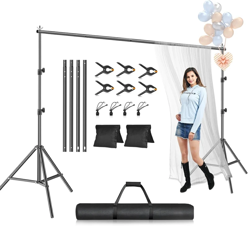 EMART Photo Backdrop Stand Kit, 6.9 x 10 ft (H X W) Adjustable Photography Background Support System for Video Studio Photographic Booth, Back Drop Holder Frame