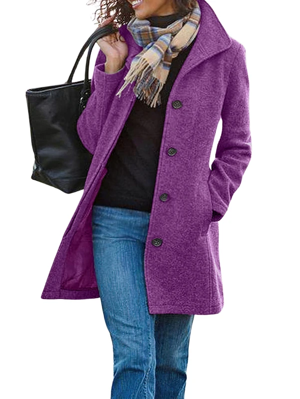CHARTOU Women's Casual Thicken Wool Blend Stand Collar Single Breasted Pea Coat, Purple, XX-Large
