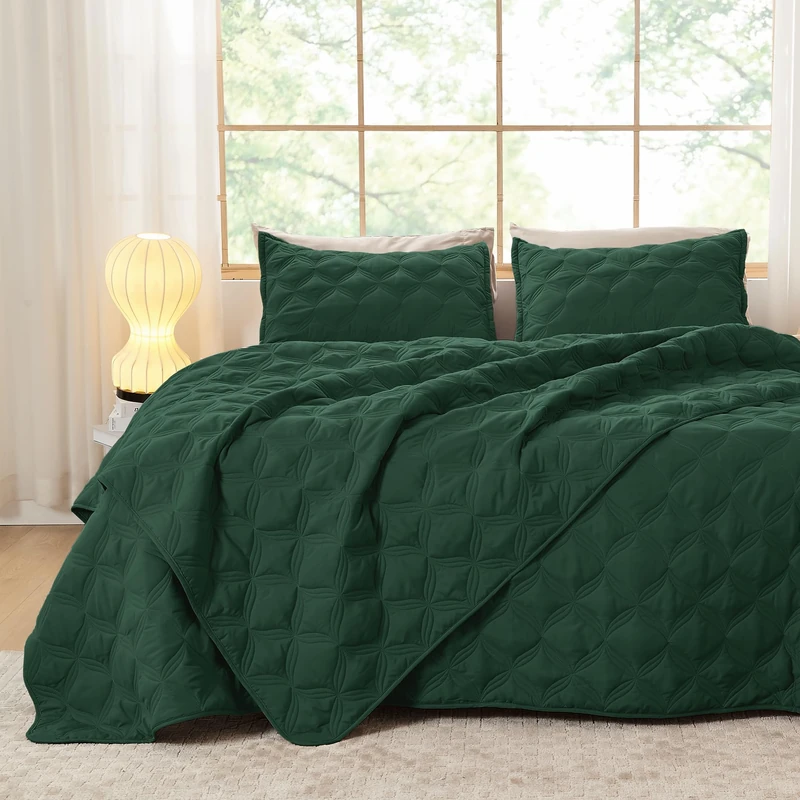 Litanika Queen Quilt Bedding Set, 3 Pieces Emerald Green Bedspreads Set