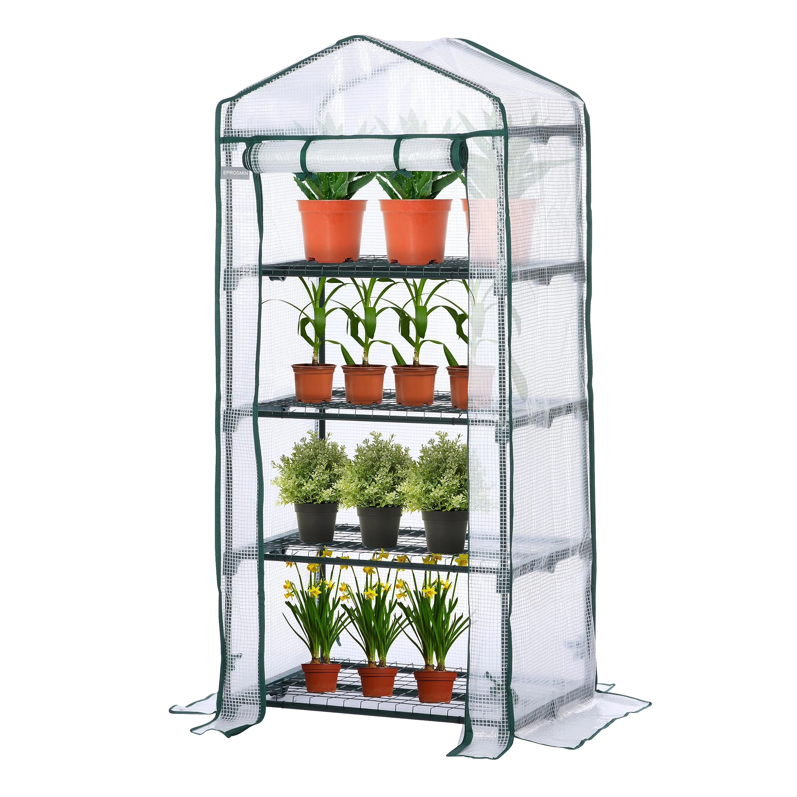 JUNGLE STONE Mini Greenhouse – 4 Tier, Waterproof Reinforced PE Plastic Cover, Roll up Double Zipper Door, Sturdy Steel Frame for Garden, Outdoor & Indoor –No Tool Easy Assembly, Clear