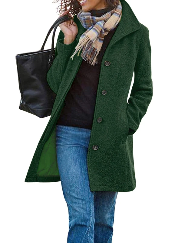 CHARTOU Women's Casual Thicken Wool Blend Stand Collar Single Breasted Pea Coat, Green, X-Large