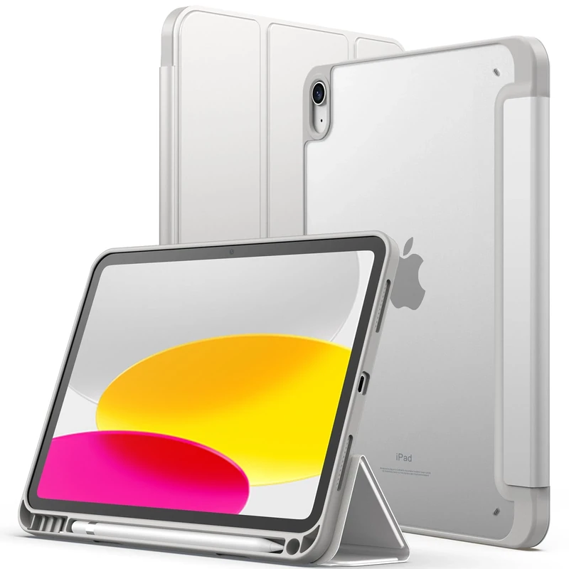 JETech Matte Case for iPad (A16) 11th/10th Generation (2025/2022) with Pencil Holder, Frosted Translucent Back Slim Stand Protective Tablet Cover (Silver) - Image 1