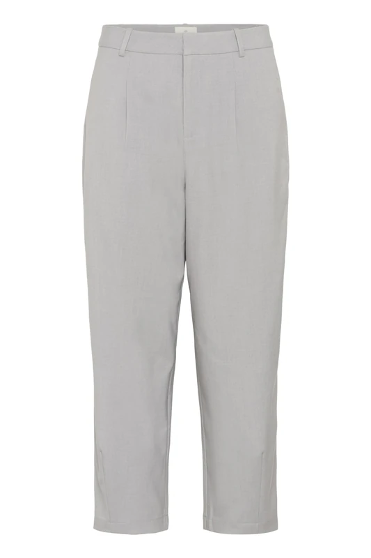 Kaffe Women's Women's Trousers Cropped Length Tapered Legs High-Waisted Regular Waist Trousers, Grey Melange,