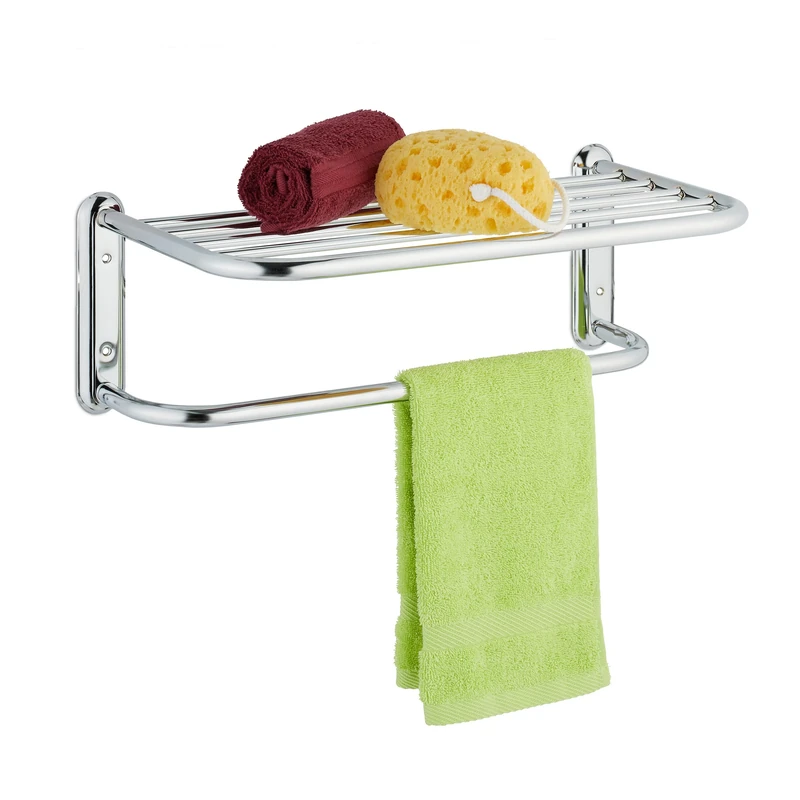 Relaxdays Towel Rail, 6 Bars for Hanging, Wall-Mounted, Chrome Plated Steel, Bathroom Rack, HWD 17 x 48 x 23.5cm, Silver