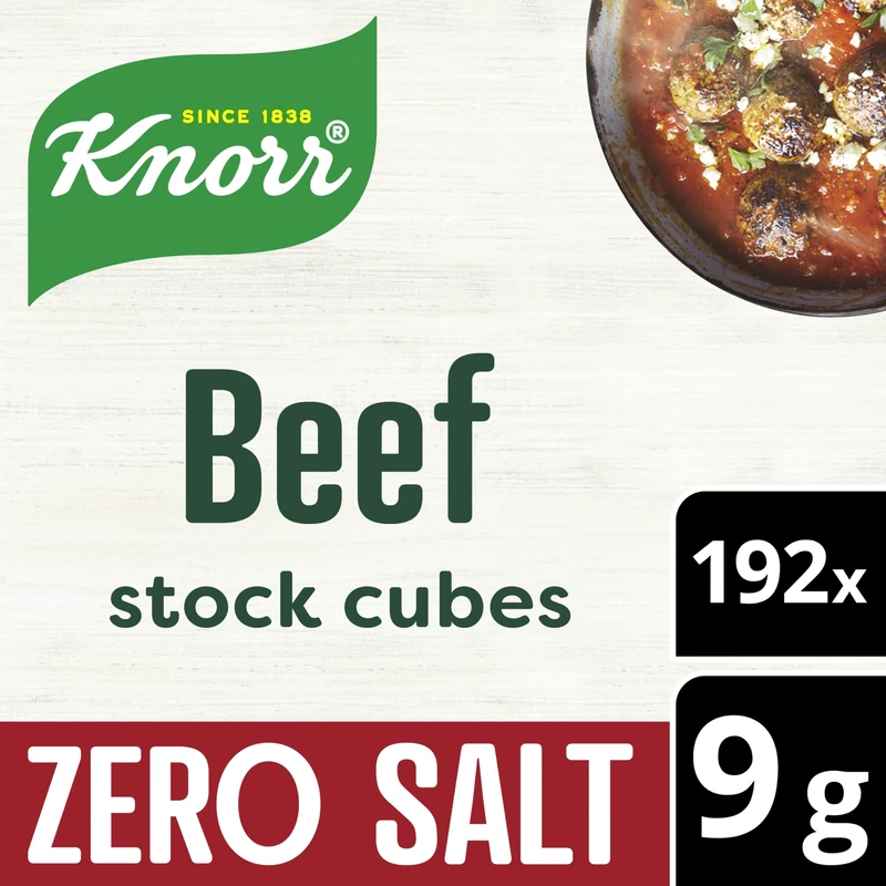 Knorr Zero Salt Beef Stock Cubes lactose- and gluten-free for delicious, zero-salt beef dishes 192x 9 g
