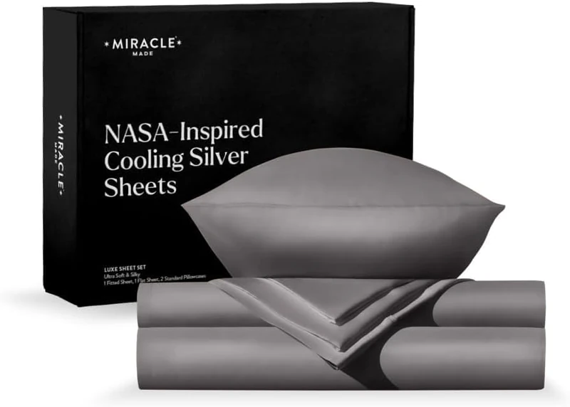 Miracle Made® Newly Improved Extra Luxe Cool IT™ True Grip ® Fitted Bed Sheets –Sage Green,King– 4 Piece Silver Infused, 300-Thread-Count Fabric (Stone, Cali King)