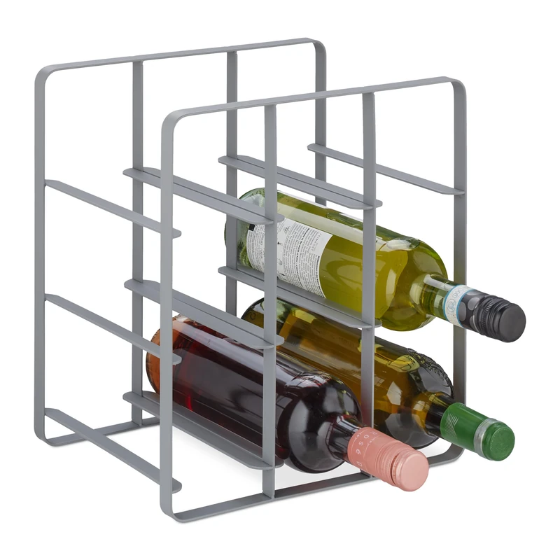 Relaxdays Metal Wine Rack, 9 Bottles, Powder-Coated Iron, 30 x 27.5 x 20 cm, Free Standing Holder, Kitchen & Bar, Grey - Image 1