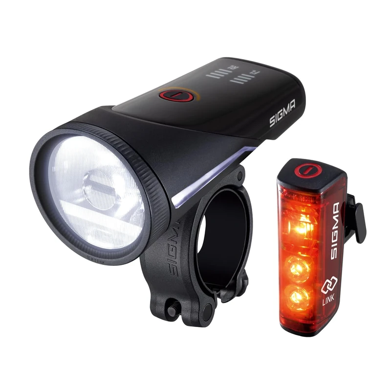Sigma Aura 100 USB/Blaze Link Set with Screw Mount, Front and Rear Bike Lights, Battery-Powered, StVZO-Approved Bike Front Light and Rear Light with Innovative Coupling Function