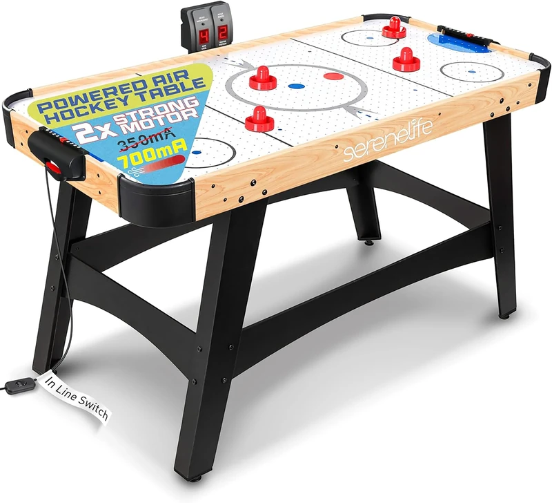 SereneLife Air Hockey Table for Kids and Adults Full Size, 150 cm Arcade Game Table w/ 4 Pushers, 2X Stronger Motor, LED Scoreboard, Puck Dispenser & Complete Accessories, for Game room/home/office