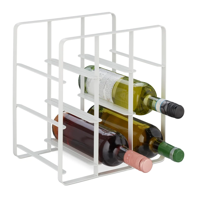 Relaxdays Metal Wine Rack, 9 Bottles, Powder-Coated Iron, 30 x 27.5 x 20 cm, Free Standing Holder, Kitchen & Bar, White