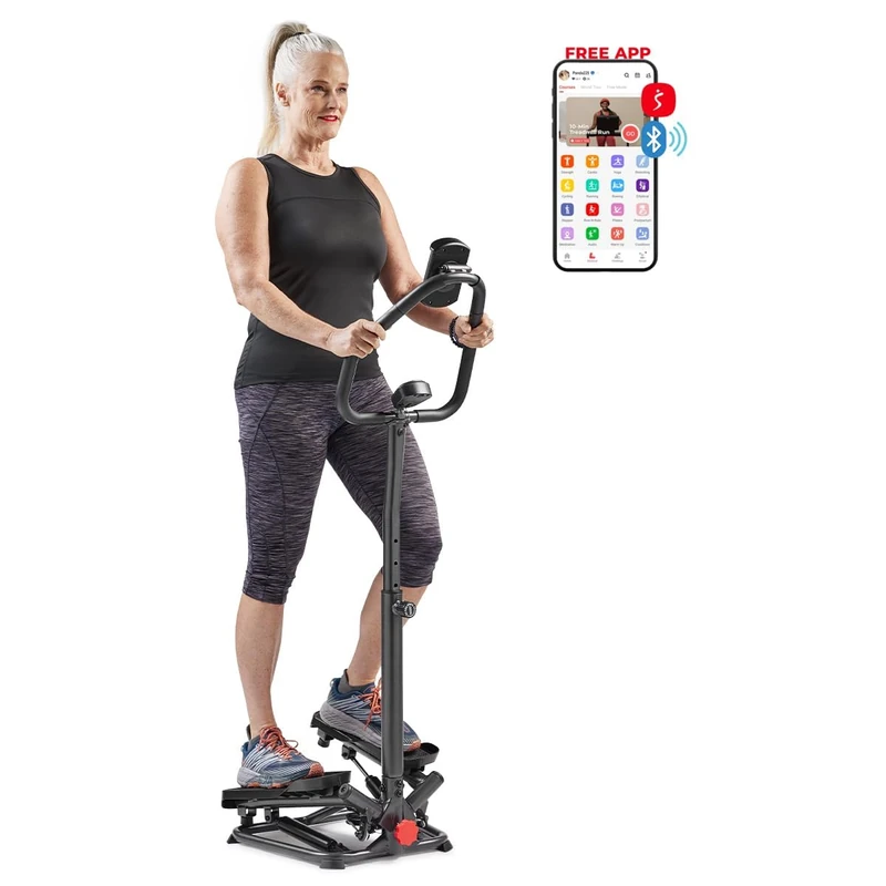 Sunny Health & Fitness Twist Stepper Machine with Height- Adjustable Handlebar, Exercise Step Cardio Equipment for Home Gym, Smart Bluethooth with Free SunnyFit App Connection, 160KG Weight Capacity