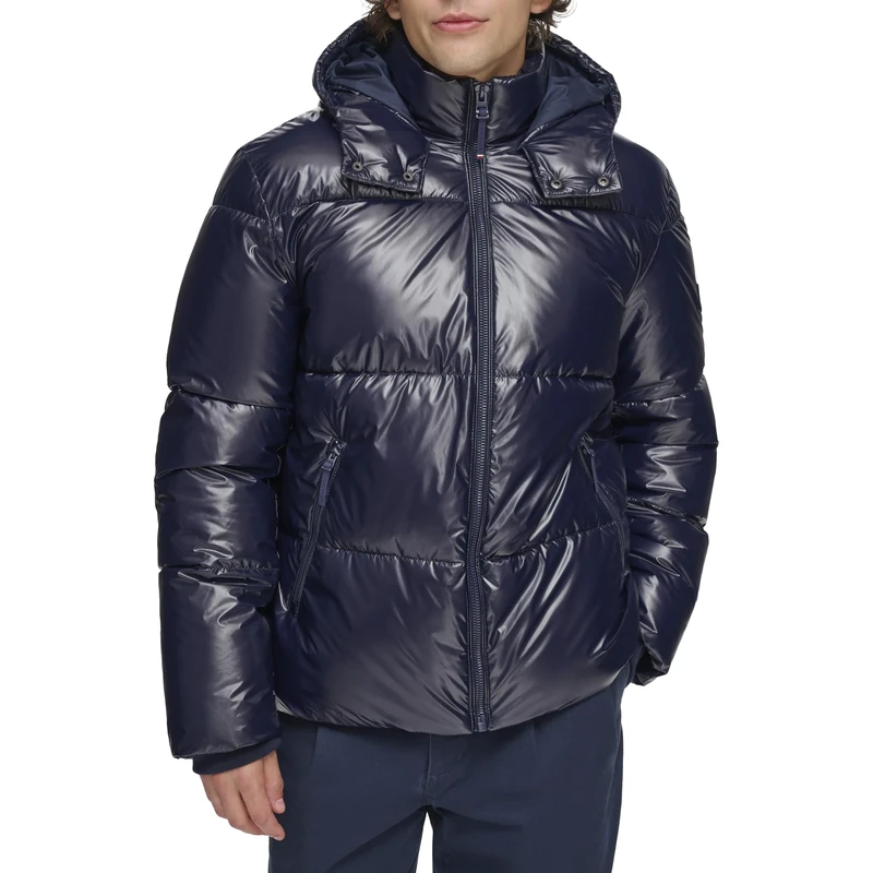 Tommy Hilfiger Men's Shiny Quilted Puffer Jacket - Navy S