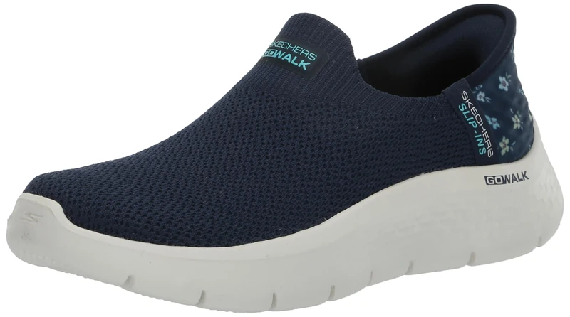 Skechers Women's Go Walk Flex Sunset Rose Hands Free Slip-ins Sneaker, Navy Blue Turquoise, 5 UK