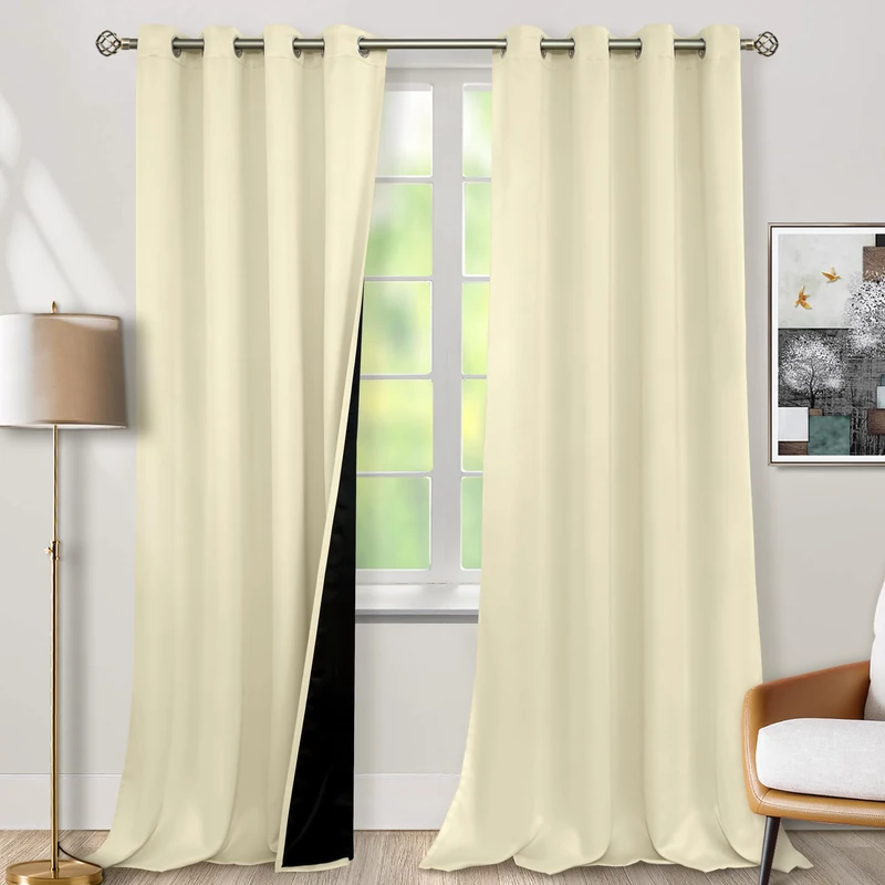 BGment Cream 100% Blackout Curtains for Living Room 95 Inch Length 2 Panels, Thermal Insulated Full Light Blocking Grommet Soundproof Window Drapes for Bedroom with Black Liner, 52 Inch Wide Each