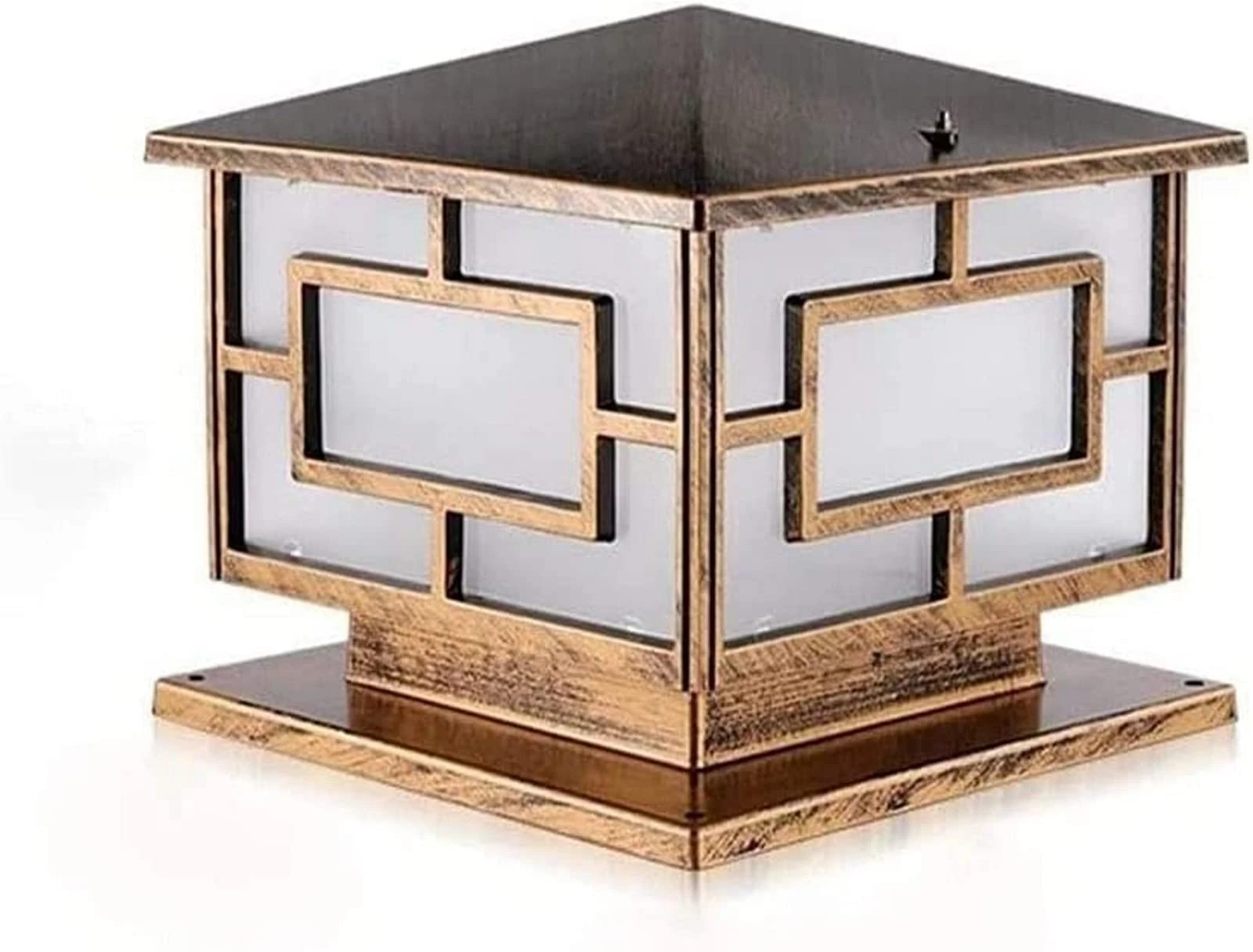 Courtyard Light Column Light Aluminum Glass Waterproof Square Fence Stigma Lawn Post Bollard Lamp Pillar Lantern Patio Garden Gate Landscape Fixture Courtyard ( Color : Brass , Size : 48*50*50CM )