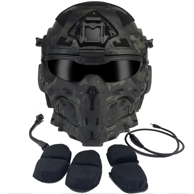 TS TAC-SKY CS Hunting Gear Tactical Airsoft Fast Helmet Set With Full Face Mask Goggles HD Headset And Anti-Fog Fan Suitable For Outdoor Airsoft Paintball Games (Color : BCP)
