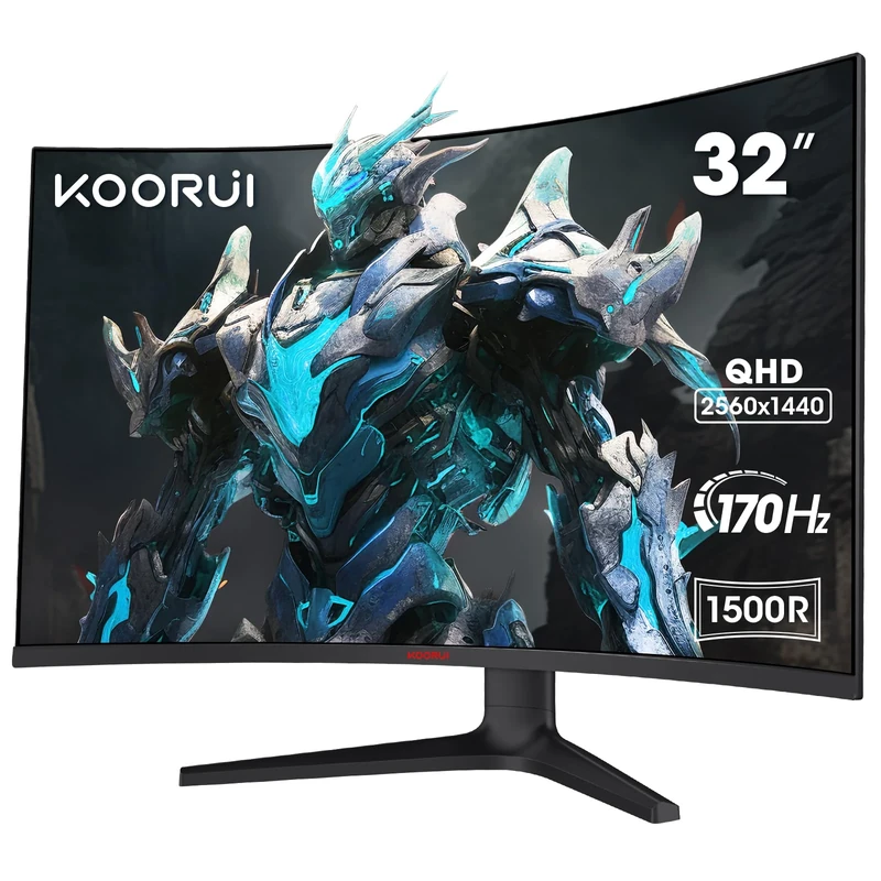 KOORUI 32 Inch Curved Gaming Monitor, QHD 1440P, 170Hz, VA 1500R Ultrawide Screen with Ultra-Thin, HDMI/DP, VESA Compatible, Tilt Adjustable, Eye Care