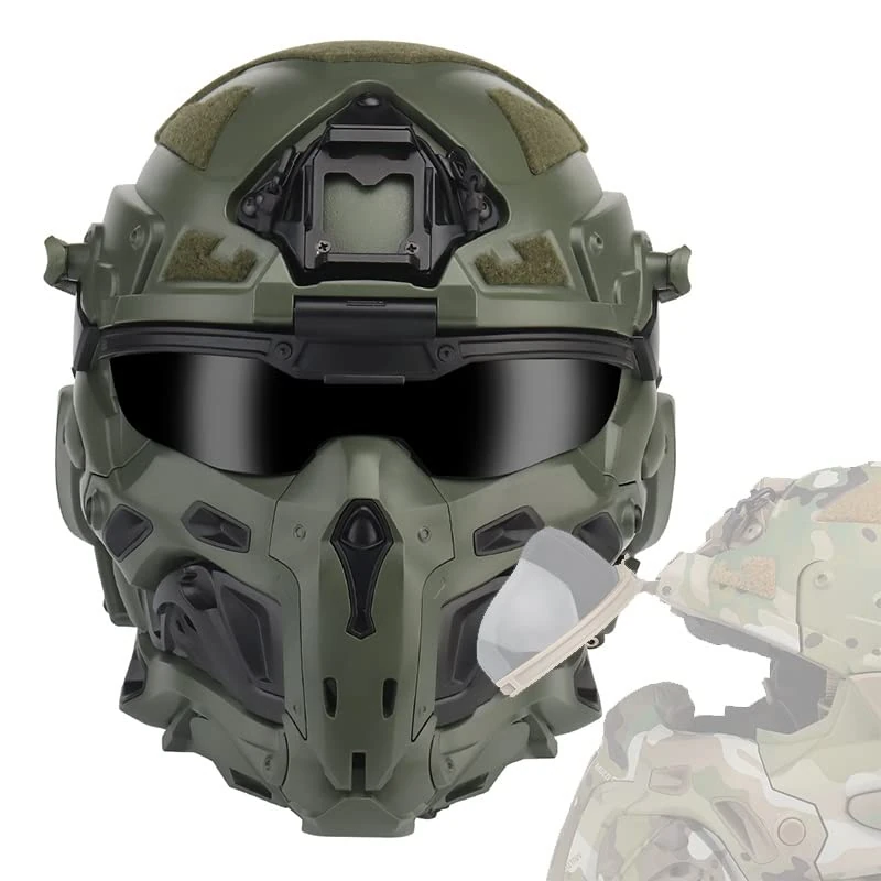 TS TAC-SKY For Airsoft Paintball Sports Hunting Shooting Tactical Airsoft Assault Helmet Combined With Full Face Mask And Goggles, With Headset, Microphone, Anti-Fog Fan (Color : CP)